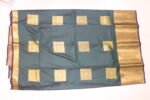 SEMI SILK SAREE-Premium Peacock Green Kanchipuram Silk Saree with Gold Zari Buttas & Contrast Purple Border - Image 5