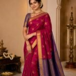 Rani Pink Kanchipuram Style Soft Silk Saree with Royal Blue Border & Gold Zari Weaving