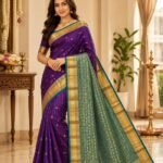 Royal Purple & Peacock Teal Kanchipuram Soft Silk Saree with Rich Gold Zari Pallu