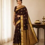 Classic Chocolate Brown Kanchipuram Soft Silk Saree with Rich Gold Zari Border & Traditional Pallu