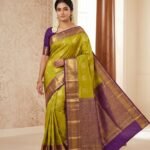 Parrot Green with Royal Purple Gold Zari Woven Traditional Semi Silk Saree
