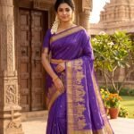 Royal Violet Kanchipuram Soft Silk Saree with Bridal Procession Zari Border & Rich Gold Pallu