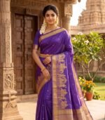 Royal Violet Kanchipuram Soft Silk Saree with Bridal Procession Zari Border & Rich Gold Pallu