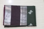Dark Olive Green Soft Silk Saree with Silver Zari Butta & Rani Pink Rich Pallu - Image 5